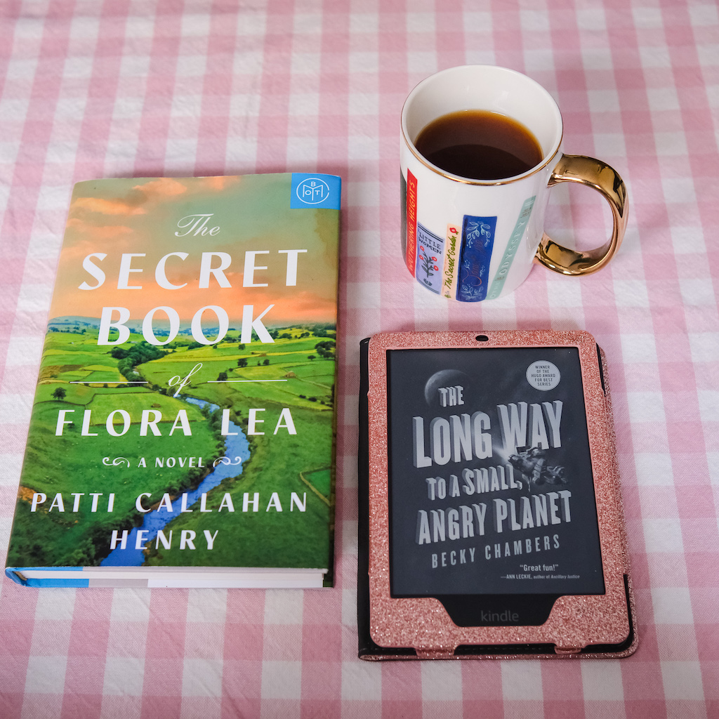 The Secret Book of Flora Lea and The Long Way to a Small Angry Planet with coffee